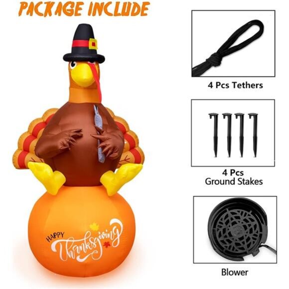 8Ft Inflatable Turkey Thanksgiving Inflatable Decorations Blow Up Turkey - Picture 7 of 8